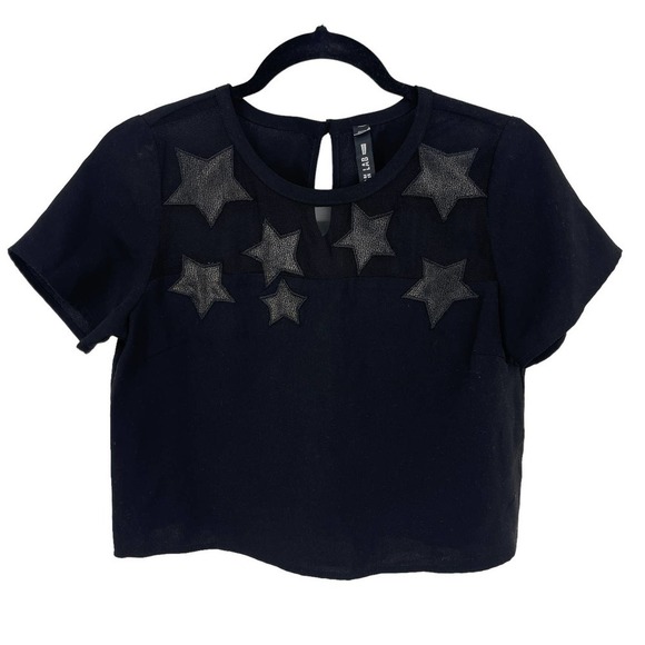 Design Lab Women's Black Star Mesh Short Sleeve Cropped Top Size XS NWOT - Picture 1 of 10